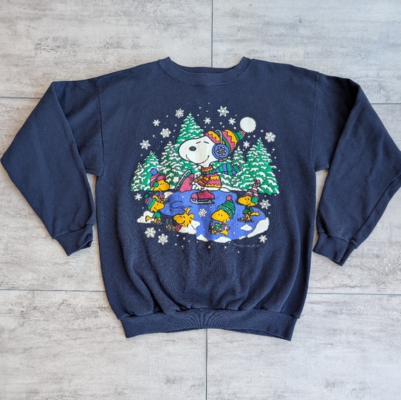 Tultex Tops - Vintage Tultex Peanuts Snoopy Woodstock Bubble Graphic Navy Sweatshirt XL